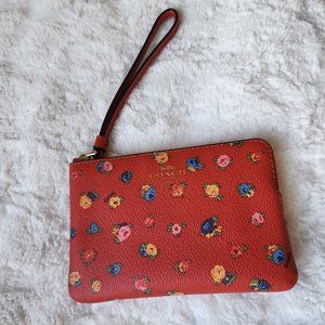 NWT Coach Wristlet - Color Red with Floral Detail with Gold Zipper